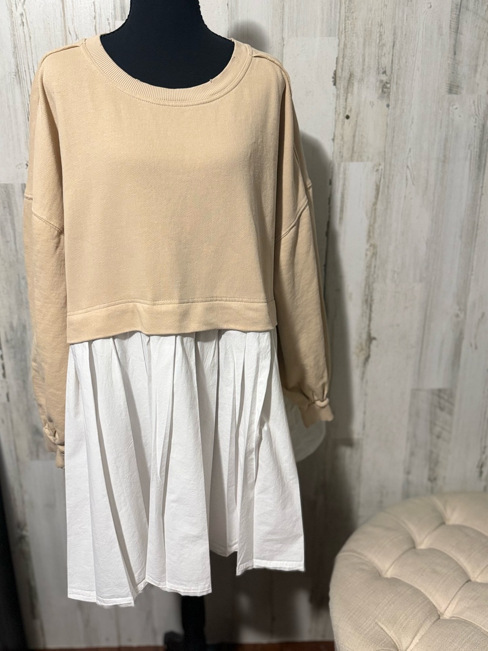 Free People Hybrid Sweatshirt Dress Tank Beige M - Picture 2 of 8